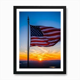 American Flag Rippling In The Wind At Sunrise Red And Blue Stripes Forming A Vivid Pattern Symboliz (5) Art Print