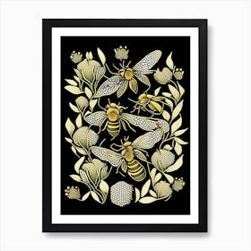 Colony Of Bees Black 3 William Morris Style Art Print