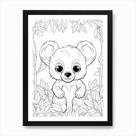 Line Art Jungle Animal Koala 2 Art Print