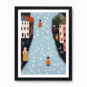 Amsterdam Canal Scene, Tiny People And Illustration 4 Art Print