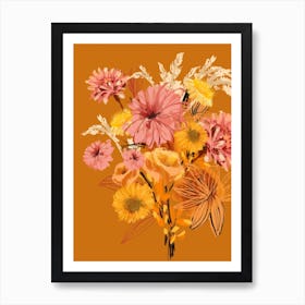 70s Warm Abstract Flowers Art Print