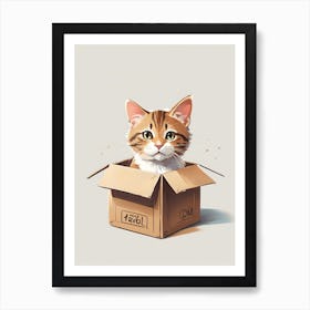 Cat Poking Its Head Out Of A Cardboard Box Art Print