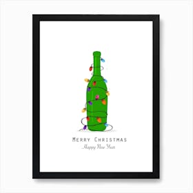 Christmas Champagne Bottle Art Print