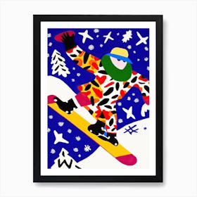 Snowboarding In The Style Of Matisse 1 Art Print