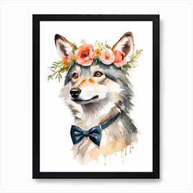 Baby Wolf Flower Crown Bowties Woodland Animal Nursery Decor (22) Art Print