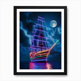 Ship In The Night Sky Art Print