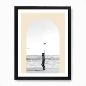 Surf Girl Print Vintage Surfing Poster Coastal Wall Art Boho Print INSTANT DOWNLOAD  Art Print