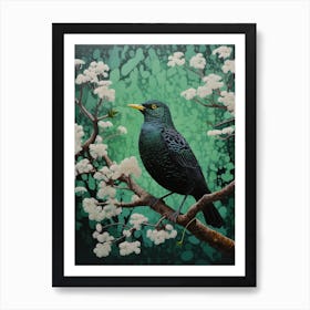 Ohara Koson Inspired Bird Painting Blackbird 1 Art Print