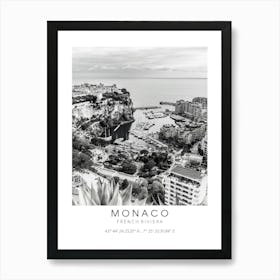 Monaco Cityscape Black And White Art Print