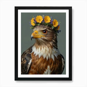 Hawk With A Flower Crown European Robin Art Print