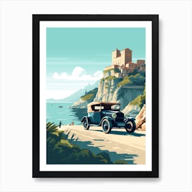 A Ford Model T In Amalfi Coast, Italy, Car Illustration 3 Art Print
