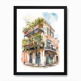 French Quarter New Orleans Neighborhood, Watercolour 4 Art Print