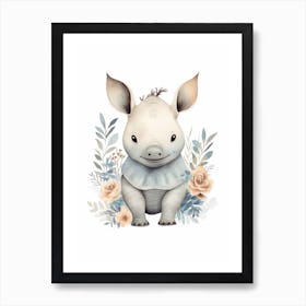 Watercolour Jungle Animal Javan Rhinoceros 6 Art Print