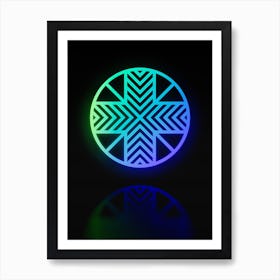 Neon Blue and Green Abstract Geometric Glyph on Black n.0133 Art Print