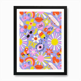 90s Icons Happy Kids Tweenager Pattern Art Print