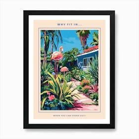 Retro Flamingoes In A Garden Poster 4 Art Print