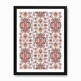 Red And White Floral Pattern — Iznik Turkish pattern, floral decor Art Print