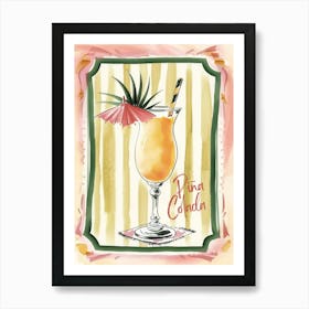 Pina Colada Cocktail Pink Art Kitchen Anana Art Print