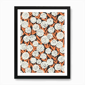 Blooming Abstract Allium Flowers White Orange Black Art Print