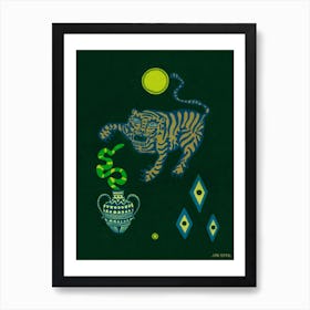 Dark Tiger And Snake Art Print