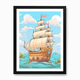 Cartoon Ship In The Sea Art Print