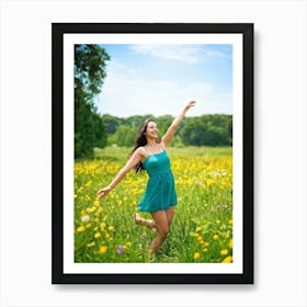 Adult Woman Basking In The Warmth Of The Golden Summer Sun Carefree And Relaxed In A Lush Park Sett (1) Art Print