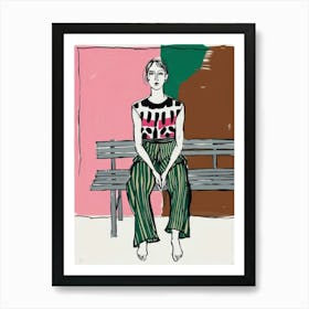 Woman Sitting On A Bench 2 Art Print