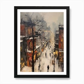 Vintage Winter Painting New York City Usa 1 Art Print