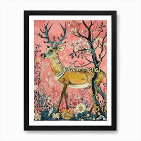 Floral Animal Painting Reindeer 1 Art Print