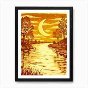 Sunset By The River Vector Art Print