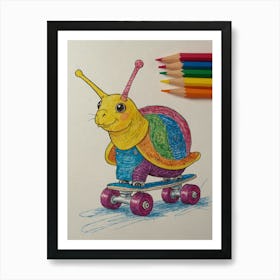 Snail On Skateboard 3 Art Print