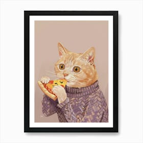 Cat In A Sweater Pizza Lover Folk Illustration 3 Art Print