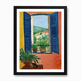 Open Window With Cat Matisse Style Tuscany Italy 2 Art Print