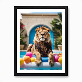 Lion In The Pool Art Print