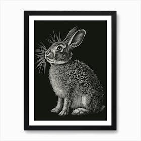 English Silver Blockprint Rabbit Illustration 3 Art Print