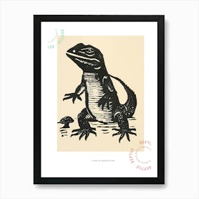 Lizard With Mushrooms Bold Block 3 Poster Art Print