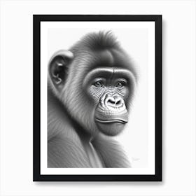 Baby Gorilla Gorillas Greyscale Sketch 3 Art Print