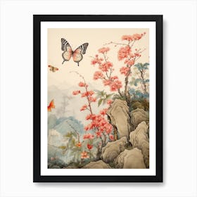 Butterflies In Wild Flowers Japanese Style Painting 9 Art Print