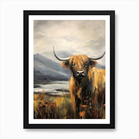 Impressionism Style Painting Of Highland Cow In The Valley 1 Art Print