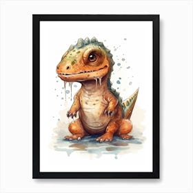 Carcharodontosaurus Cute Dinosaur Watercolour 1 Art Print