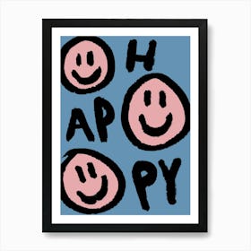 Happy Blue and Pink Art Print