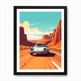 A Porsche 911 Car In Route 66 Flat Illustration 3 Art Print