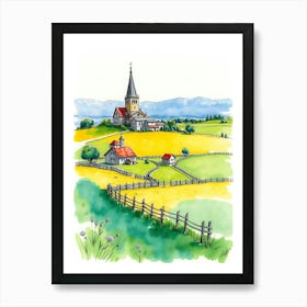 Watercolor Of A Farm Art Print