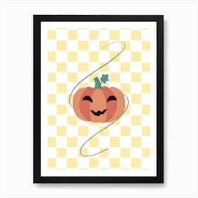Pumpkin On A Checkered Background Art Print