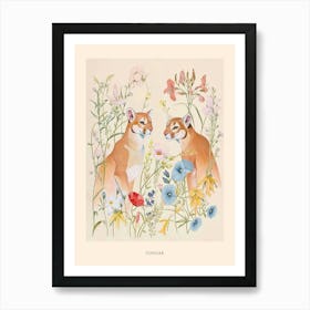 Folksy Floral Animal Drawing Cougar Poster Poster