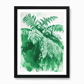 Green Ink Painting Of A Australian Tree Fern 1 Art Print