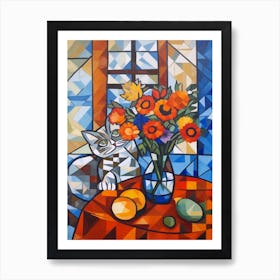 Aster With A Cat 2 Cubism Picasso Style Art Print