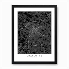 Charlotte Black And White Map Art Print