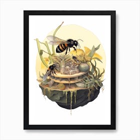 Saltmarsh Carpenter Bee Beehive Watercolour Illustration 2 Art Print