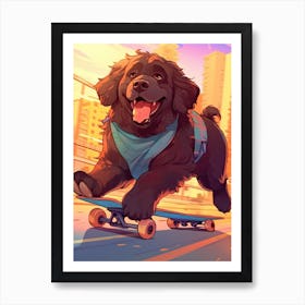 Newfoundland Dog Skateboarding Illustration 1 Art Print